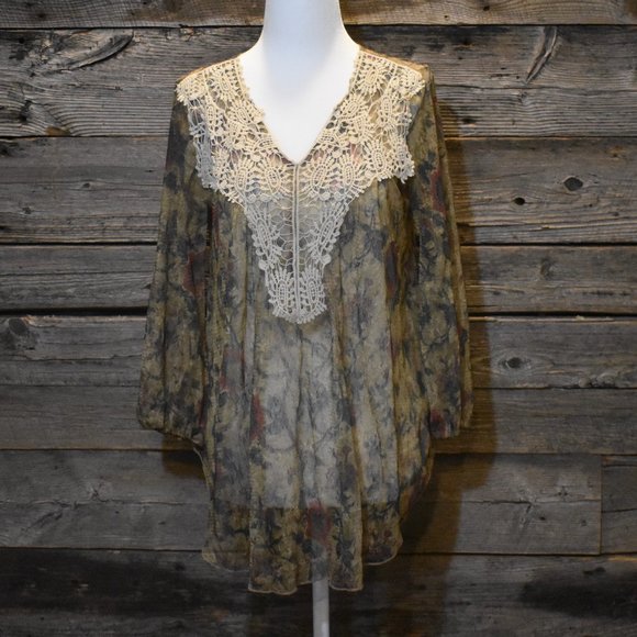 Vintage America Romantic Boho Sheer Floral Blouse - Picture 1 of 4